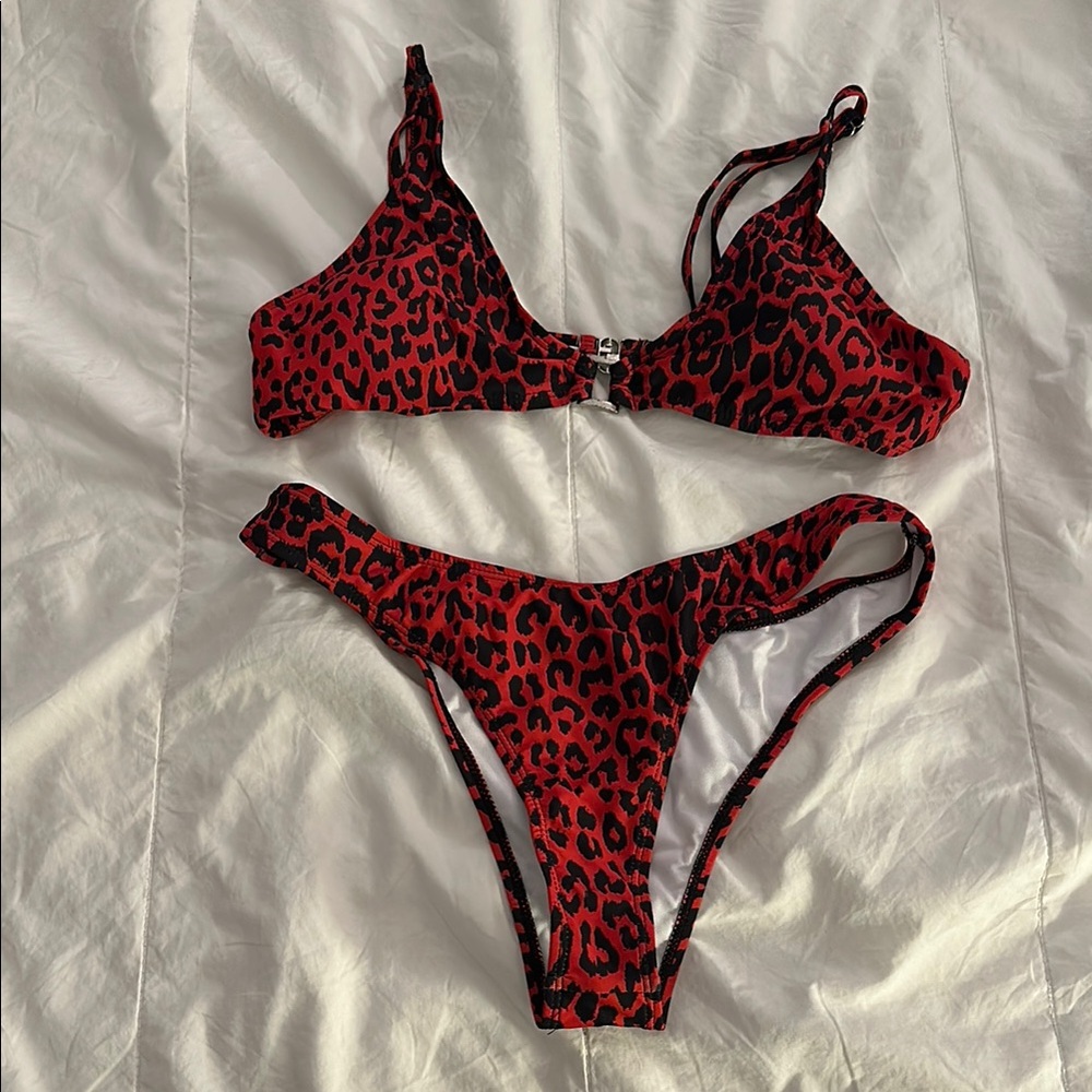 Leopard Print Red Bikini Set